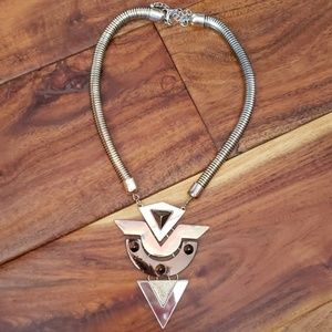 Tri-color Tribal Metal Statement Necklace